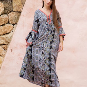 Boho Style Maxi DressWith Bell Sleeves, Full Length Goddess Dress with Sleeves, Ibiza Maxi Dress, Bohemian Style Maxi Dress image 9