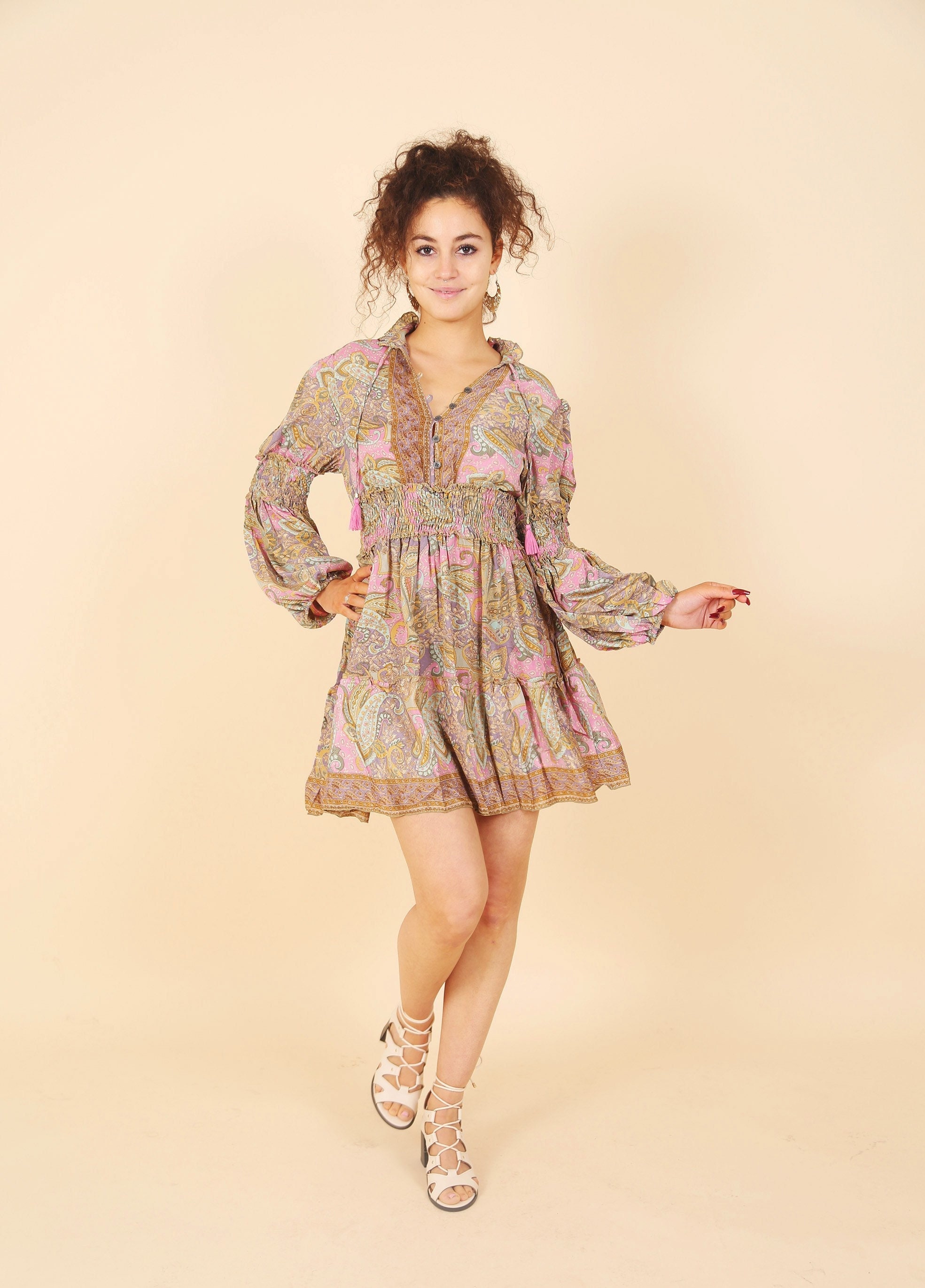 boho bell sleeve mini dress