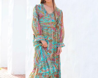 Turquoise Boho Maxi Dress, Backless Bohemian Dress, Festival Dress Women, Ibiza Dress, Spiritual Clothing, Bohemian Clothing