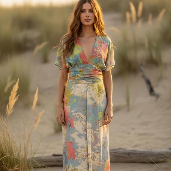 boho dresses and jumpsuits Convertible Halter Jumpsuit, Festival Bohemian Jumpsuit, Ibiza Holiday Outfit, Cap Sleeve Jumpsuit, Wide Leg Suit Adult size:16US 34” L / XL SEGRETI 19/11 Ivory Cream Bridesmaid Dress