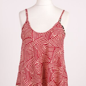 Boho Summer Vest Top, Printed Camisole Top, Hippy Urban Clothing, Women's Tank Top In Natural fabric RED GEO PRINT