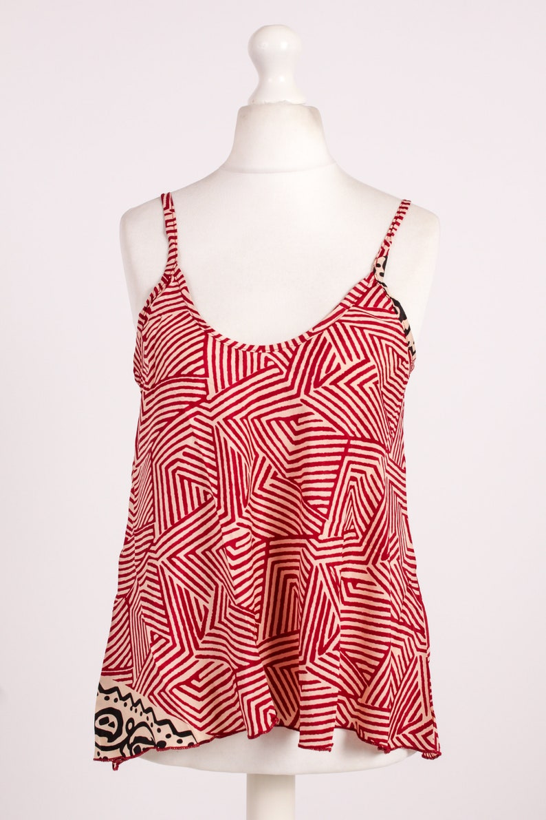 Boho Summer Vest Top, Printed Camisole Top, Hippy Urban Clothing, Women's Tank Top In Natural fabric RED GEO PRINT