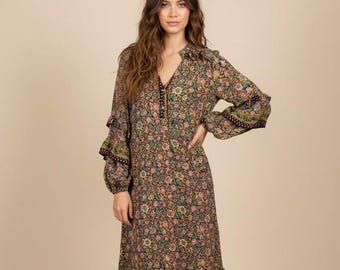 Earthy Boho Maxi Dress, Long Sleeve Bohemian Dress, Festival Dress Women, Ibiza Dress, Goddess Maxi Dress, Bohemian Clothing