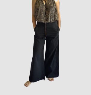 Image of Wide Leg Trousers, Pants With Pockets, Cotton Flared Trousers