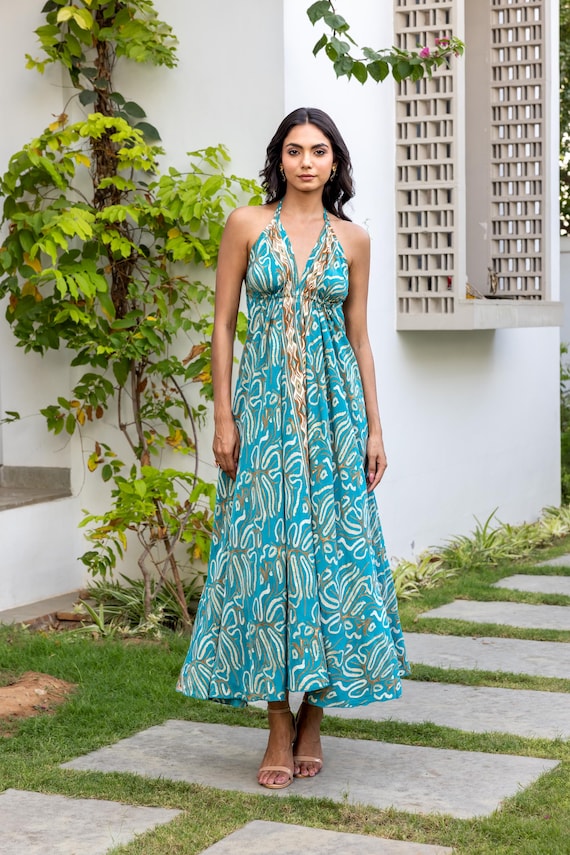 blue and white boho dress Bohemian Dress