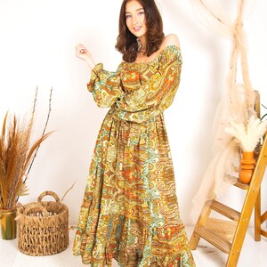 Rustic Print Boho Maxi Dress, Tiered Bohemian Maxi Dress, Ibiza Dress, Goddess Maxi Dress, Spiritual Clothing, Bohemian Clothing image 3