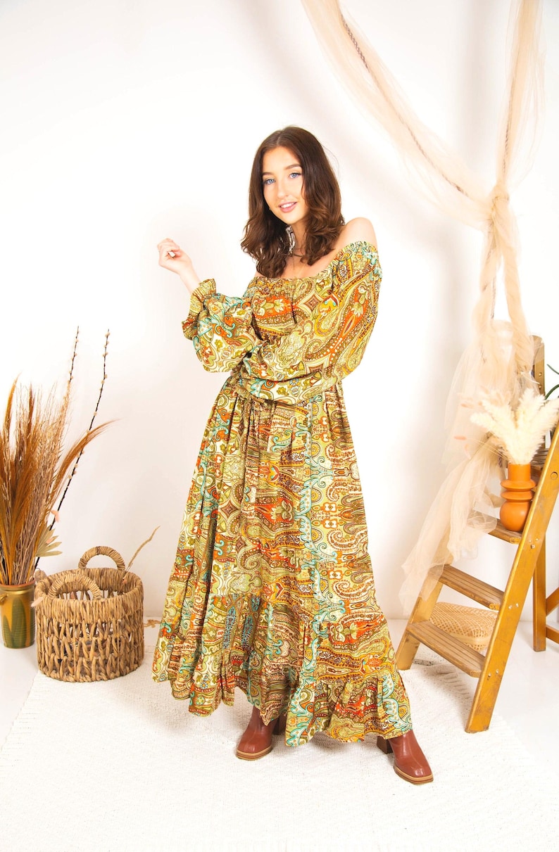 Rustic Print Boho Maxi Dress, Tiered Bohemian Maxi Dress, Ibiza Dress, Goddess Maxi Dress, Spiritual Clothing, Bohemian Clothing image 3