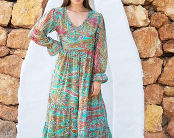 formal bridal shower dresses Turquoise Floral Maxi Dress M