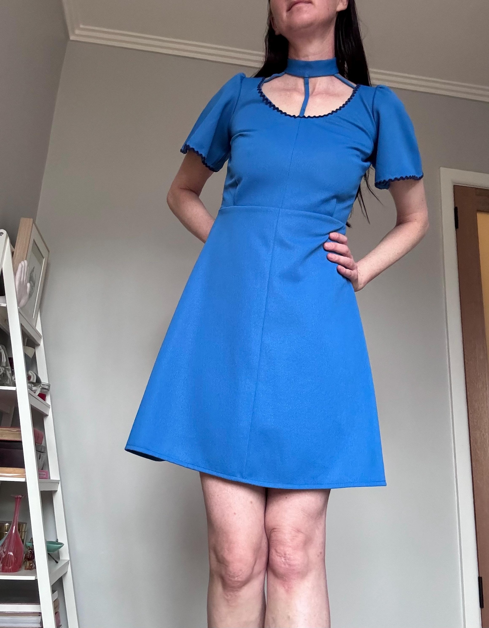 60’s Blue Zip Up Front Fake Pockets Mini Dress main image 1