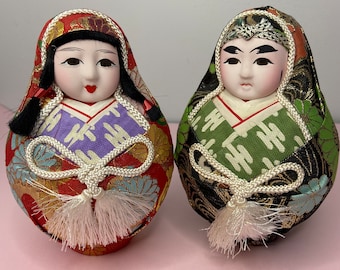 Japanese Wedding Dolls Pair Hime Daruma 7" Bride & Groom