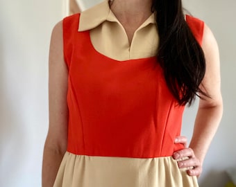1960s Orange + Cream Maxi Dress