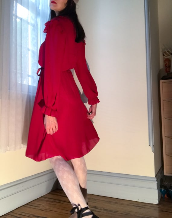 70s Raspberry Red Dress. Sexy Secretary. Peter Pan