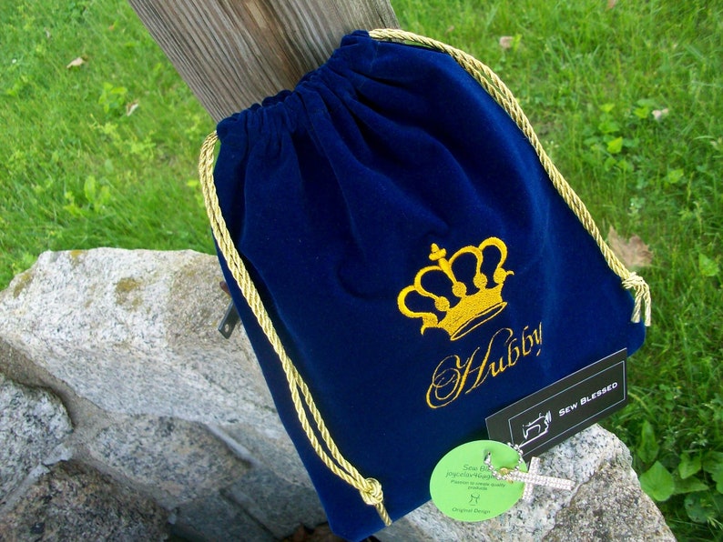 Dark Navy Blue Velvet Bag Personalized Bag For Him or Her image 4