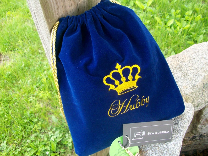 Dark Navy Blue Velvet Bag Personalized Bag For Him or Her image 5