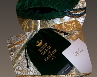 Keep Calm and Pastor On Velvet Drawstring Bag || For the Pastor