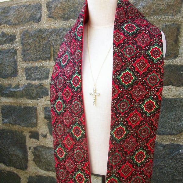 Étole réversible pour clergé : croix dorée, imprimé décoratif
