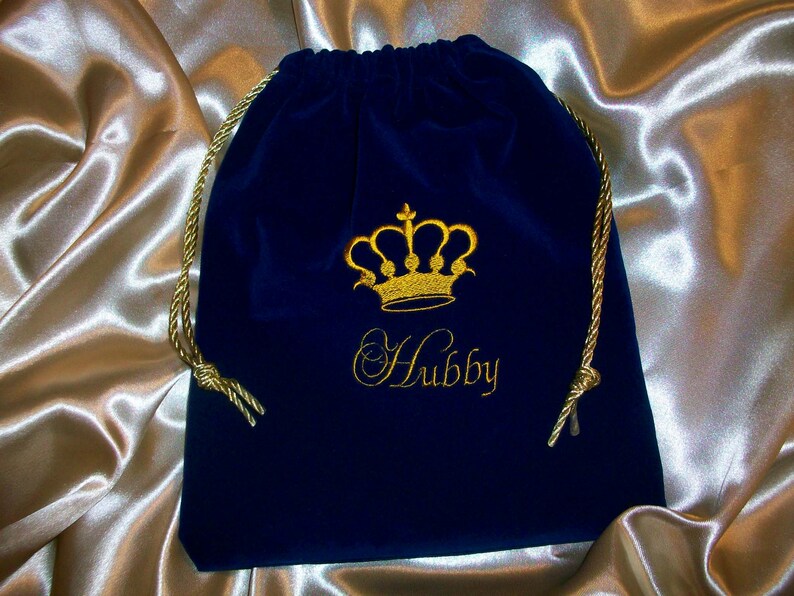 Dark Navy Blue Velvet Bag Personalized Bag For Him or Her Dark Navy