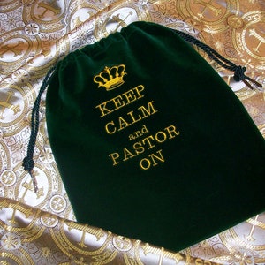 Keep Calm and Pastor On Velvet Drawstring Bag || For the Pastor