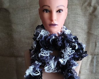 Ruffle scarf, crochet scarf, women's scarf, ruffle scarf, white-black and anthracite, handmade, unique