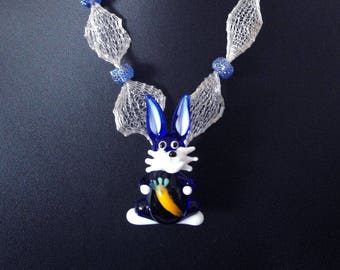 Kette mit Anhänger, Hase, Halskette, Necklace, OOAK, Handarbeit, Unikat