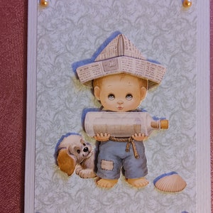3D-Morehead Grußkarte, Greeting Card, Handmade Card, Junge mit Flaschenpost