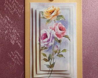 Blumen-Grußkarte, Flowers-Greeting Card, gold, Treppenkarte, Handmade Card