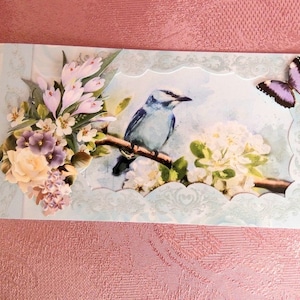 Vintage Karte, Blumen-Grußkarte, Blue Bird Card, Blauer Vogel, Handmade Card