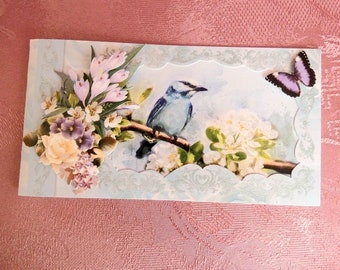 Vintage Karte, Blumen-Grußkarte, Blue Bird Card, Blauer Vogel, Handmade Card