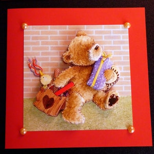 3D Bear Greeting Card, Bears Greeting Card, Handmade Card, Bear with Bag
