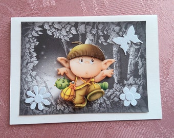 3D-Troll Grußkarte, Greeting Card, Handmade Card, Troll im Wald