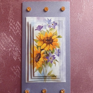 Fleurs carte, Flowers-Greeting Card, Tournesol, Carte d’escalier, Handmade Card