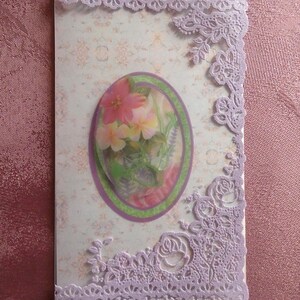 Blumen-Grußkarte, Flowers-Greeting Card, lila, Spitzenkarte, Handmade Card
