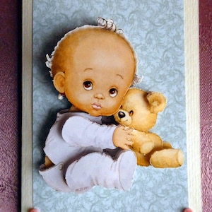 3D-Morehead wenskaart, wenskaart, handgemaakte kaart, baby met teddy