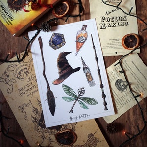 illustration harry potter/dessin harry potter/cadre poudlard/poster harry potter/déco potterheads/carte postale harry potter/hogwarts houses