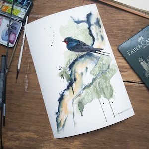 Watercolor swallow/barn swallow/nature print/bird poster/barn swallow art print/bird art print/ornithology