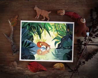 ilustración juvenil/dibujo de zorro/dibujo de habitación infantil/regalo de nacimiento/arte de pared infantil/caprichoso/niño zorro/pintura infantil