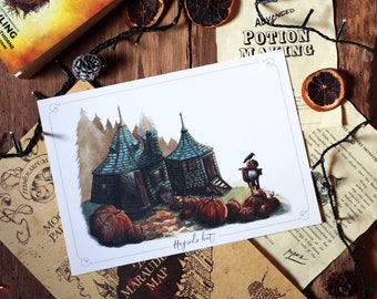 Hagrid illustratie/hagrid fanart/hagrid's hut/hagrid hut/hagrid originele illustratie/verboden bos/aquarel harry potter/print hp
