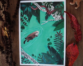 ilustración juvenil de nutria/dibujo infantil de nutria/dibujo de nutria/arte de pared infantil/capricho/nutria infantil de acuarela/dibujo de animales/deco infantil