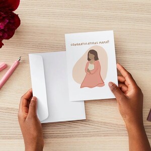 Carte personnalisée de félicitations de naissance ou de fête des mères. Comprend différents tons de peau et coiffures pour la mère unique dans votre vie.
