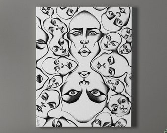 Abstract Face Art Print on Canvas, Faces Art, Home Decor Wall Art Prints, Surreal Wall Art Print on Canvas, Abstract Wall Art Canvas Print