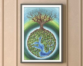 Tree of Life Wall Art Print, Yggdrasil Painting Canvas Print, Viking Mythology Art, Celtic Tree of Life, Celtic Art, Norse Mythology Art