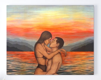 Lovers in Sea Canvas Art Print, Sensual Bedroom Wall Art, Couple Embrace Art, Sexy Couple Art Print, Lovers Embrace Art, Romantic Art Print