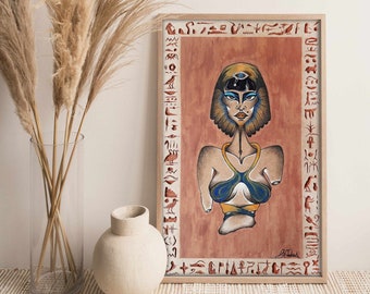 Cleopatra Art Print Digital Download, Egypt Art, Cleopatra Printable, Hieroglyphs Art, Egyptian Hieroglyphs, Egyptian Art Instant Download