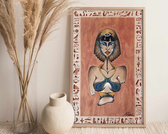 Cleopatra Art Print, Egypt Art Print, Egyptian Decor, Unique Decor, Hieroglyphs Art, Egyptian Hieroglyphs, Egyptian Decor Wall Art Original