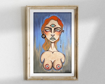 Original Psychedelic Art, Third Eye Art, Surreal Painting, Weird Artwork, Dark Fantasy Art, Surreal Gothic Art, Bizarre Art, Body Horror Art