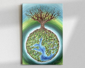 Tree of Life Wall Art Print, Yggdrasil Painting Canvas Print, Viking Mythology Art, Celtic Tree of Life, Celtic Art, Norse Mythology Art