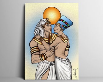 Akhenaten Nefertiti Art Print on Canvas, Nefertiti Art Print, Nefertiti Queen Art, Pharaoh Akhenaten Art, Egyptian Art Canvas, Ancient Egypt