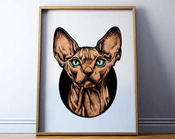 Sphynx Cat Art, Home Decor Wall Art Prints, Sphynx Mom Gift, Sphynx Lover Gift, Sphynx Cat Poster, Sphynx Cat Decor, Hairless Cat Art Print