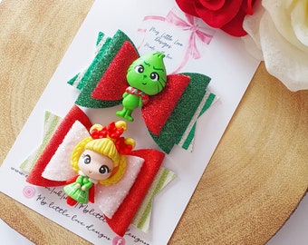 Christmas monster or girl bow  **SOLD INDIVIDUALLY**