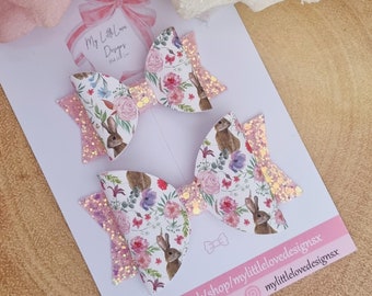 Floral bunny print hair bow **SOLD INDIVIDUALLY**